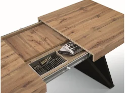 Mesa de madera, efecto roble, base antracita, ext.180×90-260×90cm - VULCANO
