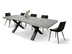 Mesa de madera gris cemento, patas antracita, ext.180x90-260x90cm - AMALFI