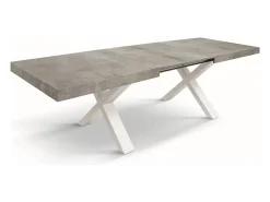 Mesa de madera gris cemento, patas blancas, ext.160x90-240x90cm - AMALFI