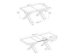 Mesa de madera gris cemento, patas blancas, ext.160x90-240x90cm - AMALFI
