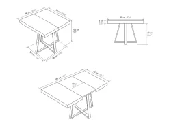 Mesa de madera,efecto roble,base antracita,largo 95x90-145x90cm - FORTE DEI MARMI