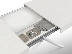 Mesa de madera,fresno blanco, base blanca, ext.160x90-240x90cm - CARRARA