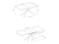 Mesa de madera,gris cemento, base blanca, largo 140x90-220x90cm - CARRARA