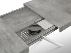 Mesa de madera,gris cemento, base blanca, largo 140x90-220x90cm - CARRARA