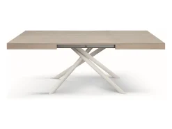 Mesa de madera,olmo perla, base blanca, ext.140x90-220x90cm - CARRARA
