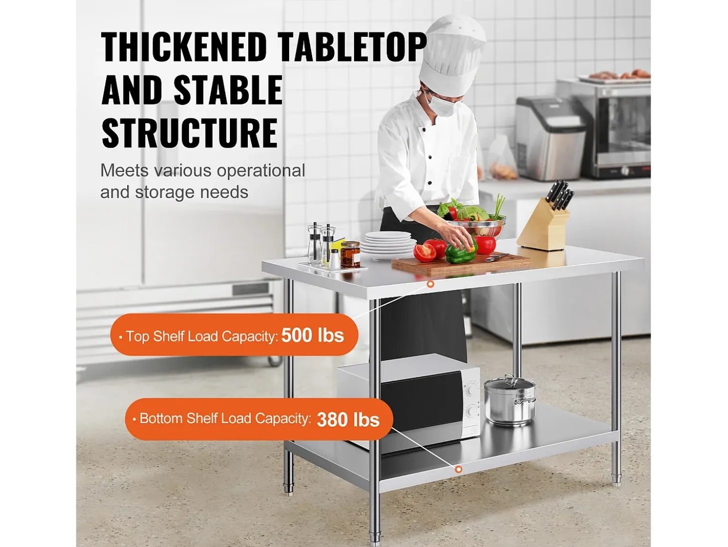 Mesa de Preparación de Acero Inoxidable SucceBuy, 762 x 1219 x 864 mm, Estación de Trabajo Comercial para Alimentos