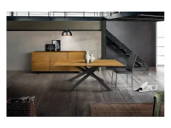 Mesa de roble macizo nudoso, patas de metal negro, 160x90 cm - PARIOLI