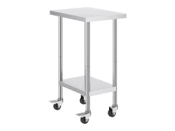 Mesa de Trabajo de Acero Inoxidable SucceBuy, 610 x 457 x 954,6 mm, Mesa Comercial de Preparación con 4 Ruedas