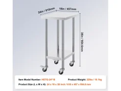 Mesa de Trabajo de Acero Inoxidable SucceBuy, 610 x 457 x 954,6 mm, Mesa Comercial de Preparación con 4 Ruedas