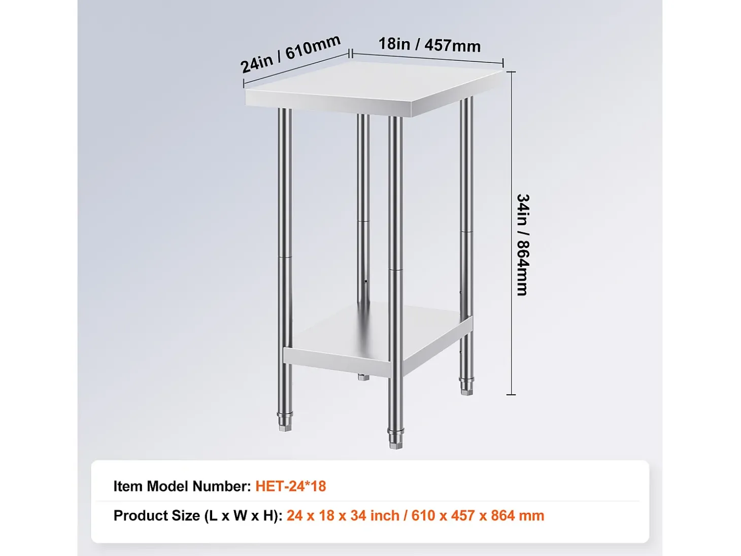 Mesa de Trabajo de Acero Inoxidable SucceBuy, 61 x 45,7 x 86,4 cm, Estación de Trabajo Comercial para Alimentos