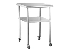 Mesa de Trabajo de Acero Inoxidable SucceBuy, 61 x 61 x 85 cm, Mesa de Preparación de Alimentos Comercial con Ruedas