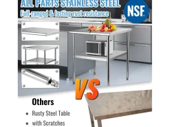 Mesa de Trabajo de Acero Inoxidable SucceBuy, 61 x 61 x 85 cm, Mesa de Preparación de Alimentos Comercial con Ruedas