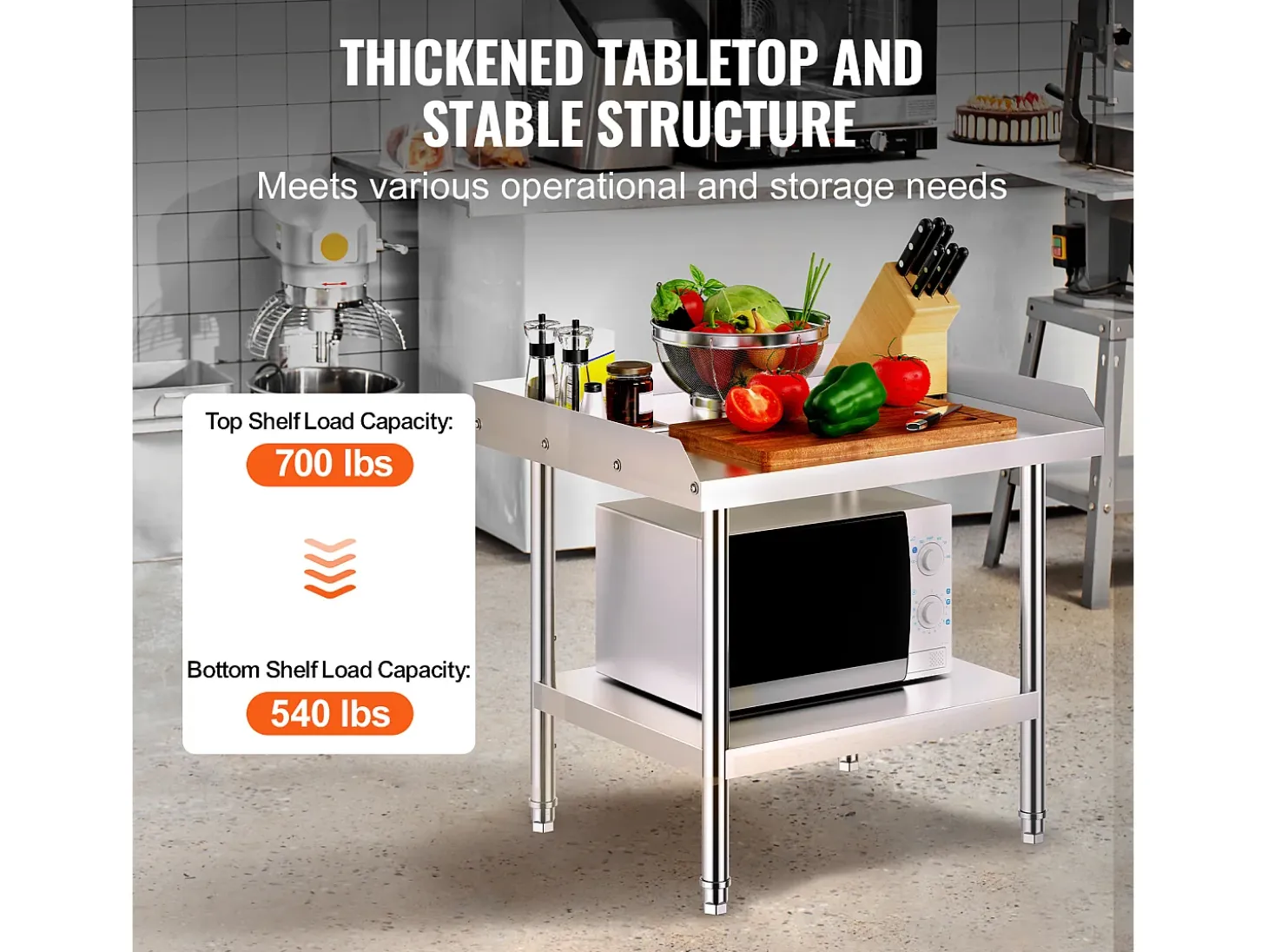 Mesa de Trabajo de Acero Inoxidable SucceBuy, 610 x 711 x 660 mm, Mesa de Preparación de Alimentos Comercial para Restaurante