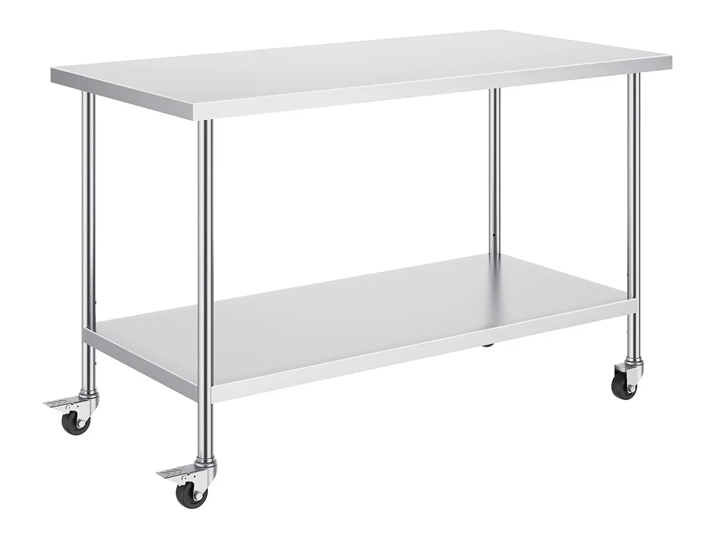 Mesa de Trabajo de Cocina SucceBuy 76 x 152 cm, Mesa de Trabajo en Acero Inoxidable con 4 Ruedas