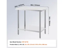Mesa de Trabajo de Cocina SucceBuy 60.96x91.44x86.36 cm, Mesa de Preparación de Trabajo en Acero Inoxidable