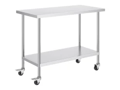 Mesa de Trabajo de Cocina SucceBuy 61 x 122 cm, Mesa de Preparación Comercial con 4 Ruedas