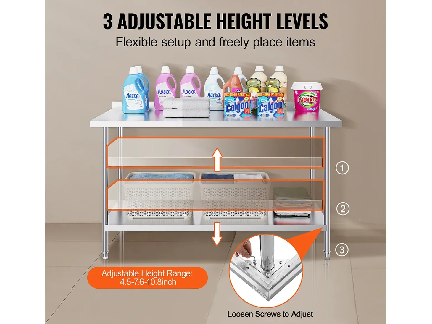Mesa de Trabajo de Cocina SucceBuy, Mesa de Trabajo en Acero Inoxidable 60.96x152.4 cm, Comercial