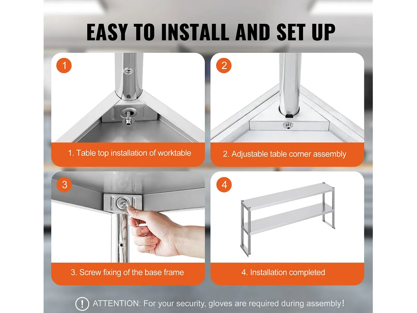 Mesa de Trabajo Doble con 2 Niveles SucceBuy, 305 x 1524 mm en Acero, Inoxidable para Mesa de Preparación