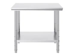 Mesa de Trabajo en Acero Inoxidable 60x90x80 cm, 2 Pisos, para Preparación de Cocina de Alimentos y Comidas, Hoteles, Oficinas, Hospitales