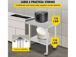 Mesa de Trabajo SucceBuy Mesa de Trabajo de Acero Inoxidable de 30 x 24 Pulgadas, Mesa de Preparación Comercial con 4 Ruedas
