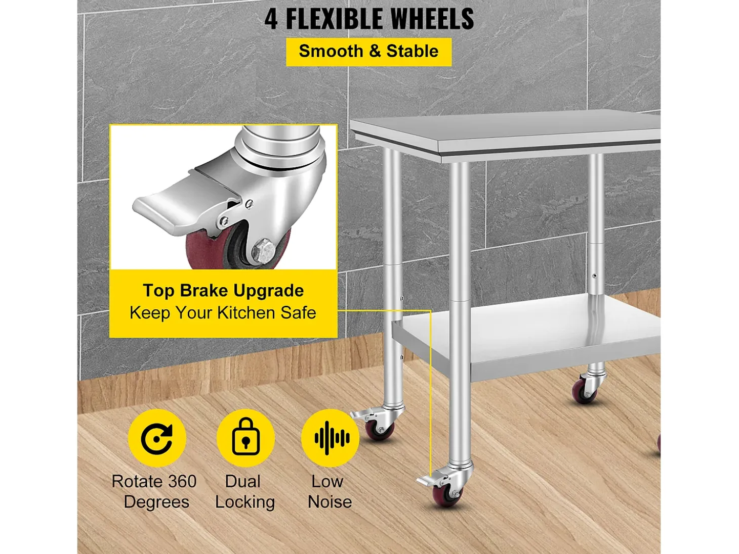 Mesa de Trabajo SucceBuy Mesa de Trabajo de Acero Inoxidable de 30 x 24 Pulgadas, Mesa de Preparación Comercial con 4 Ruedas