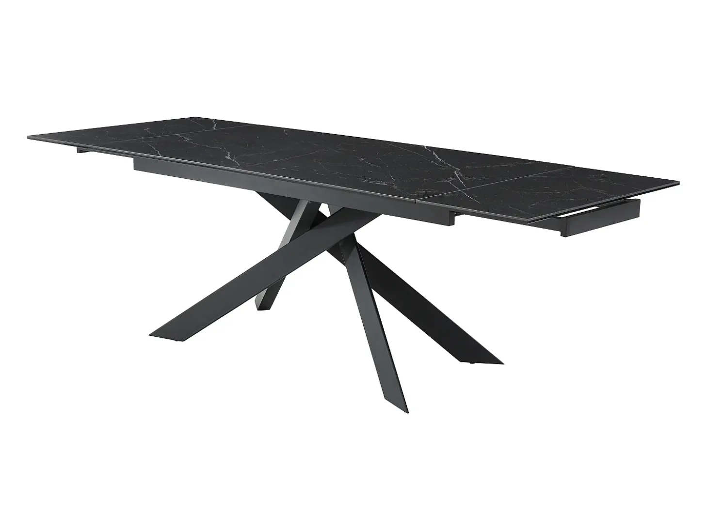 Mesa extensible - Cerámica, vidrio templado y metal - Efecto mármol negro - COREMA