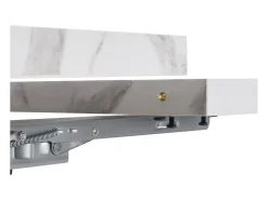 Mesa extensible (99-159×75 cm), mesa de cocina modular, con superficie de MDF blanco y patas de metal negro, para comedor y oficina