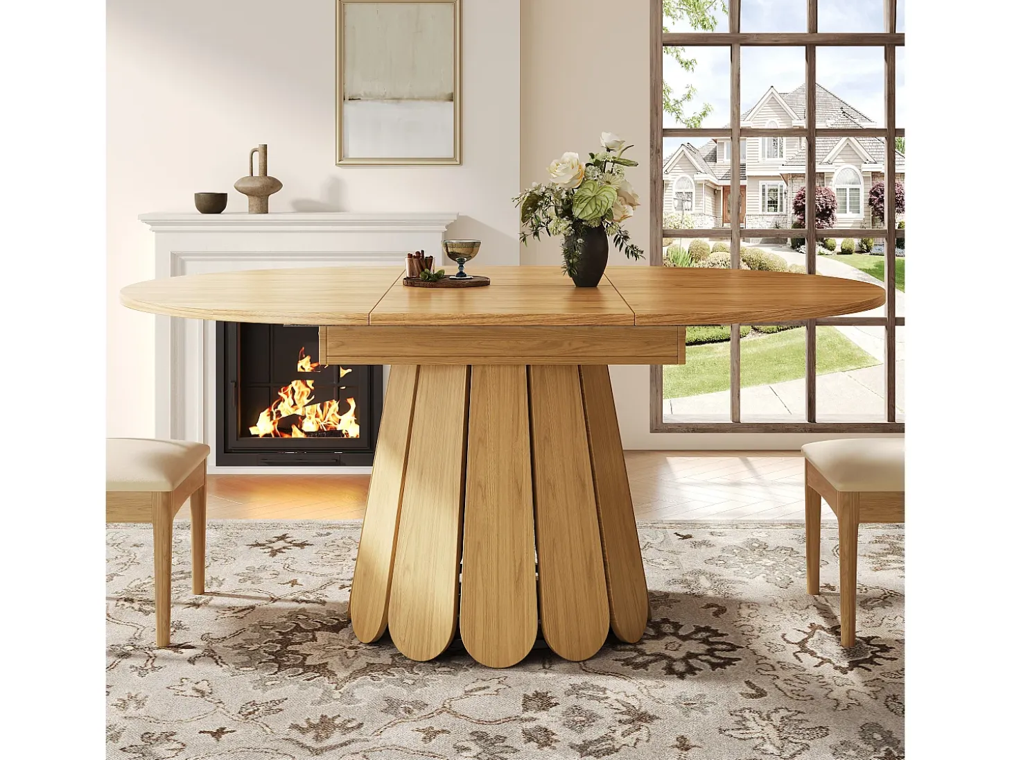 Mesa extensible 118-158 x 118 cm para 6 personas - Natural claro