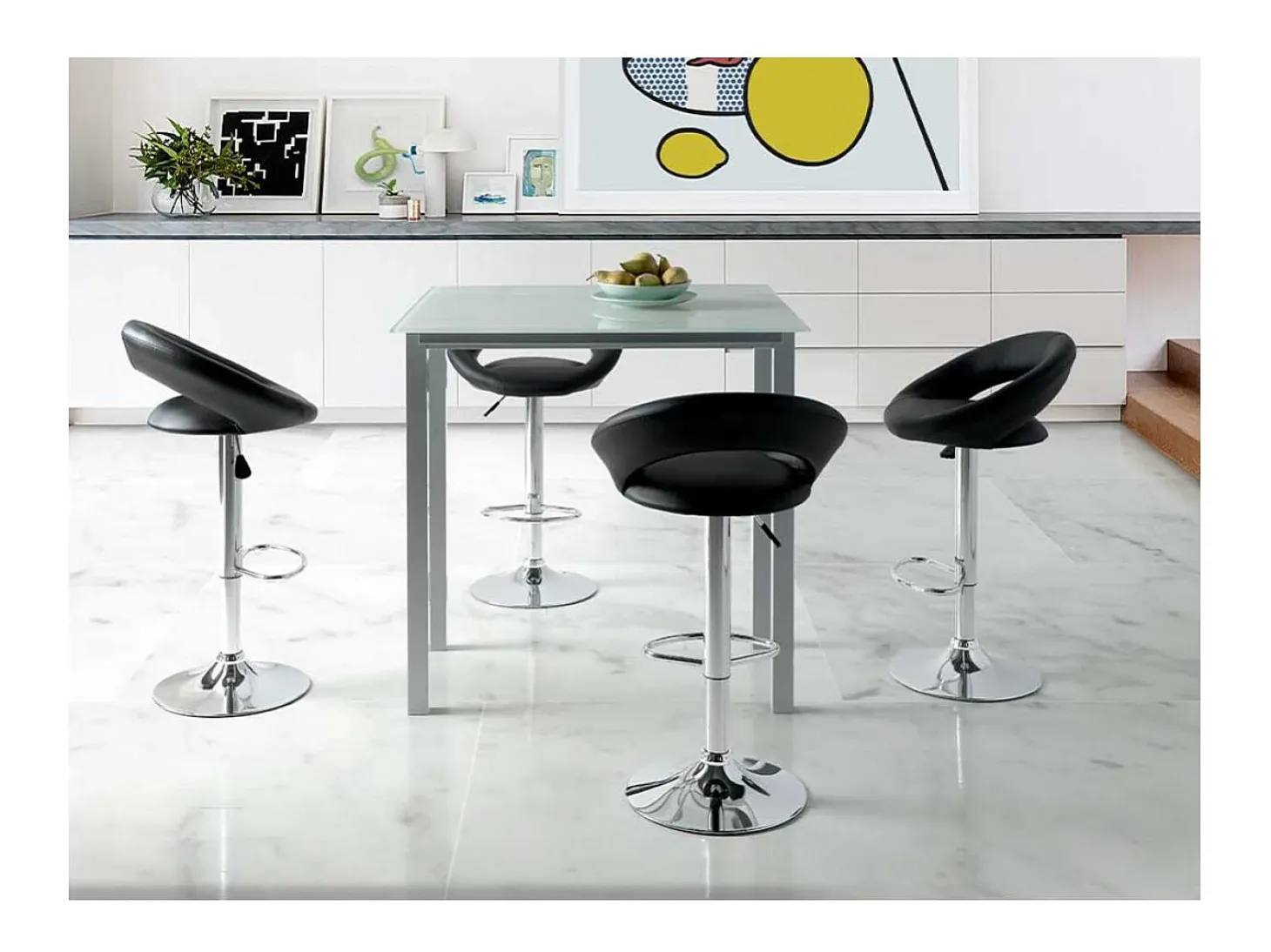 Mesa extensible alta Laia acabado cristal blanco, 95 (alto) x 95 (largo) x 55/95 ancho