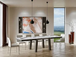 Mesa extensible Bidy de 6 a 12 plazas L 160 a 264 cm con efecto mármol blanco y estructura de metal antracita