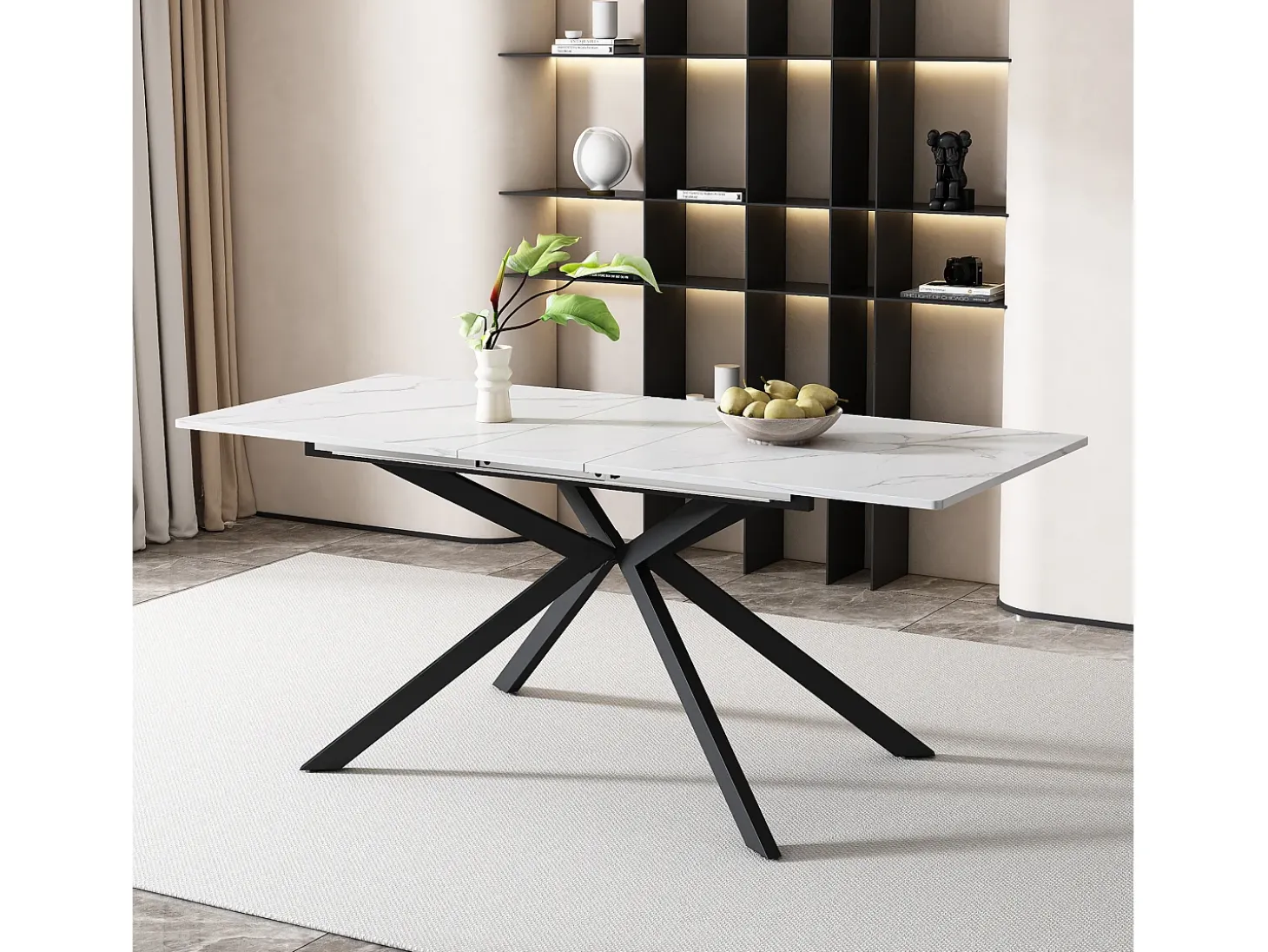 Mesa extensible blanca 150(180)x70cm - Tapa efecto mármol