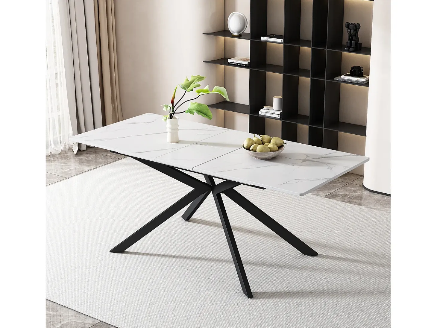 Mesa extensible blanca 150(180)x70cm - Tapa efecto mármol