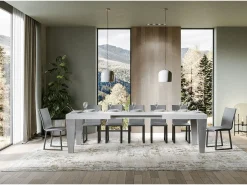 Mesa extensible blanca y patas gris cemento para 6 a 12 personas Kristo L 180 a 284 cm-Soporte 4 pies
