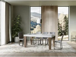 Mesa extensible blanca y patas de madera de nogal para 6 a 12 personas Kristo L 180 a 284 cm-Base y soporte con ruedas
