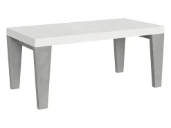 Mesa extensible blanca y patas gris cemento para 6 a 12 personas Kristo L 180 a 284 cm-Soporte 2 pies