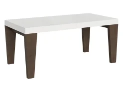 Mesa extensible blanca y patas de madera de nogal para 6 a 12 personas Kristo L 180 a 284 cm-Soporte 2 pies