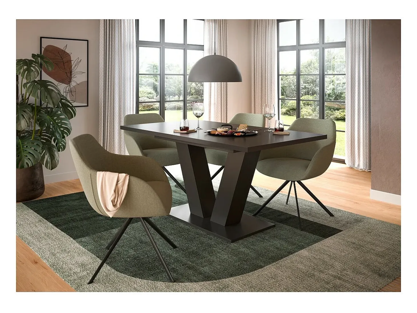 Mesa extensible CAPTURE – Pie en diseño de V – Gris oscuro – 150 a 190 cm
