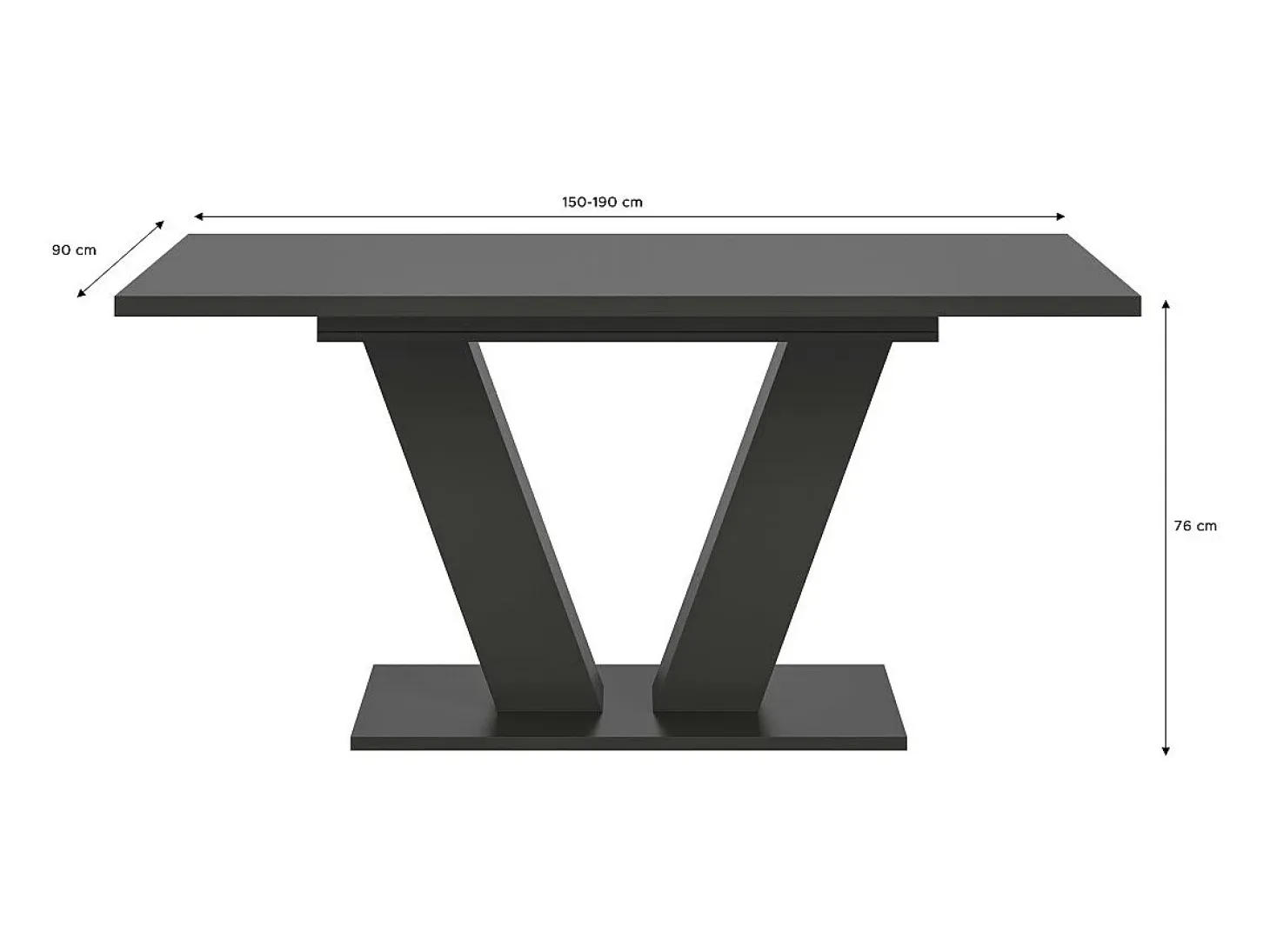 Mesa extensible CAPTURE – Pie en diseño de V – Gris oscuro – 150 a 190 cm
