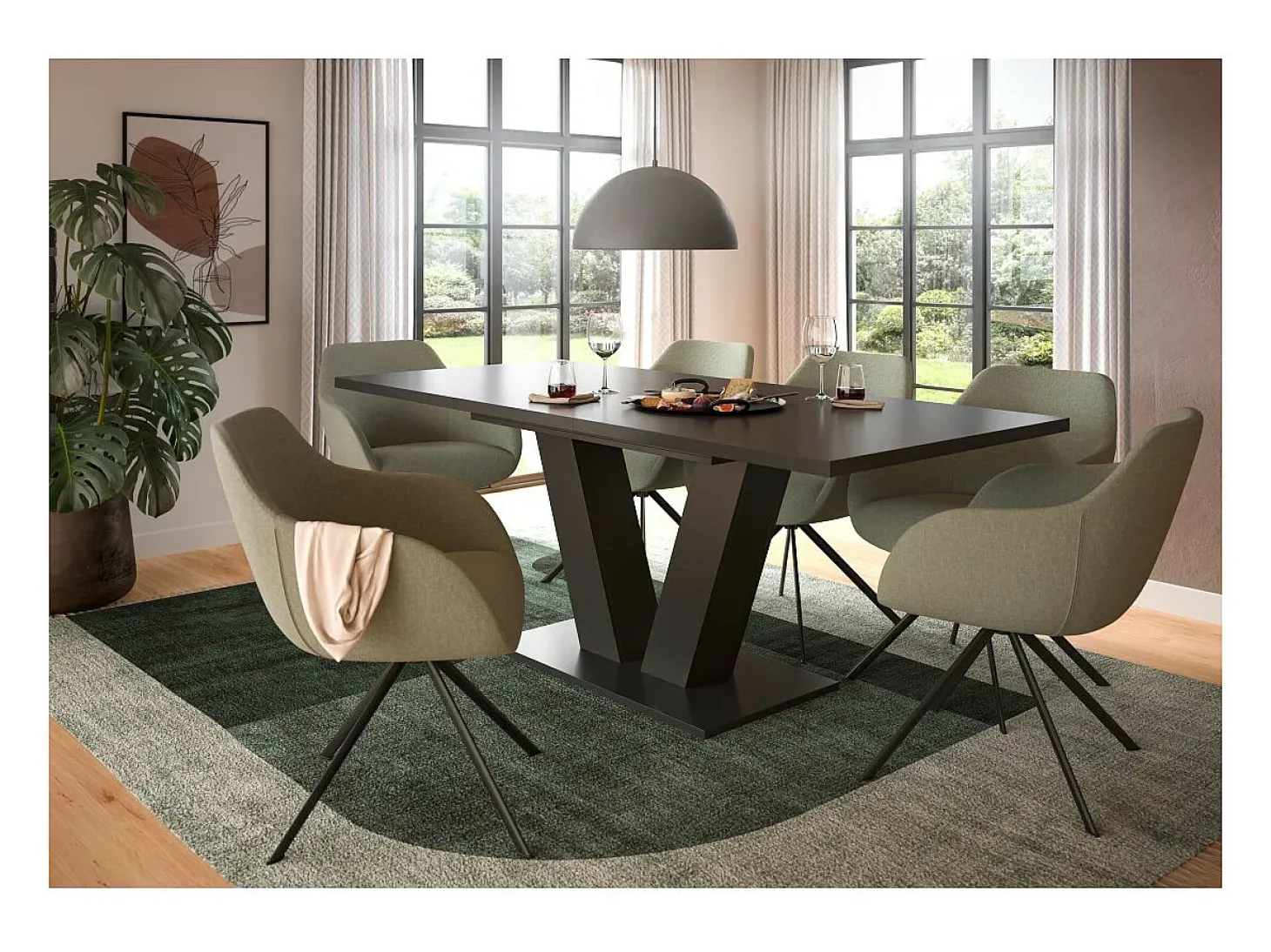Mesa extensible CAPTURE – Pie en diseño de V – Gris oscuro – 150 a 190 cm