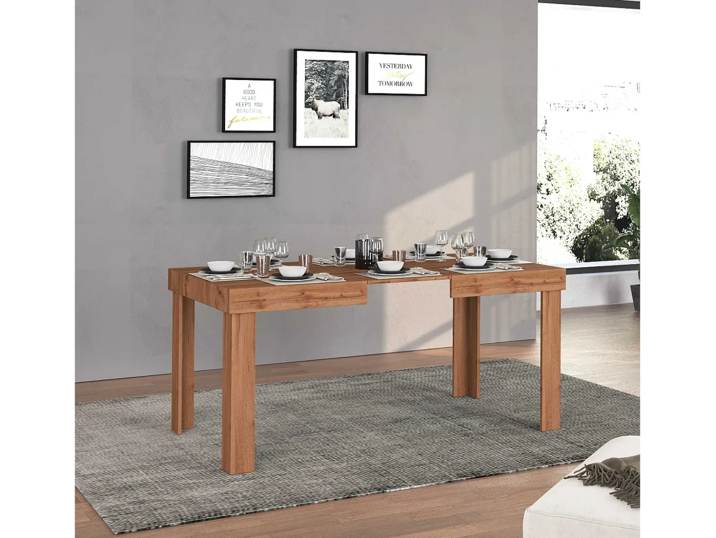 Mesa extensible Chronos, ideal para 4-10 personas, color roble, 120/160/200 x 80 x 75 cm
