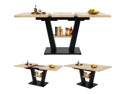 Mesa extensible (118-157×70×75cm), mesa de comedor, MDF y metal, negra y madera (118-157×70×75 cm)