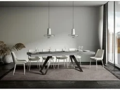 Mesa extensible con patas curvadas de acero antracita Volta-Color Natural-Alargaderas -Ancho extensible