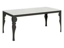 Mesa extensible con patas de acero antracita, estilo oriental Torza evolución-Color Blanco-Soporte 4 pies-Ancho extensible