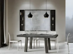 Mesa extensible con patas de acero antracita Bridy-Color Gris cemento-Ancho extensible