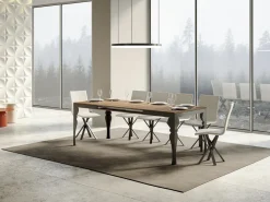 Mesa extensible con patas de acero antracita, estilo oriental Torza evolución-Color Natural-Soporte 2 pies-Ancho extensible