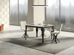 Mesa extensible con patas de acero antracita, estilo oriental Torza evolución-Color Blanco-Soporte 2 pies-Ancho extensible