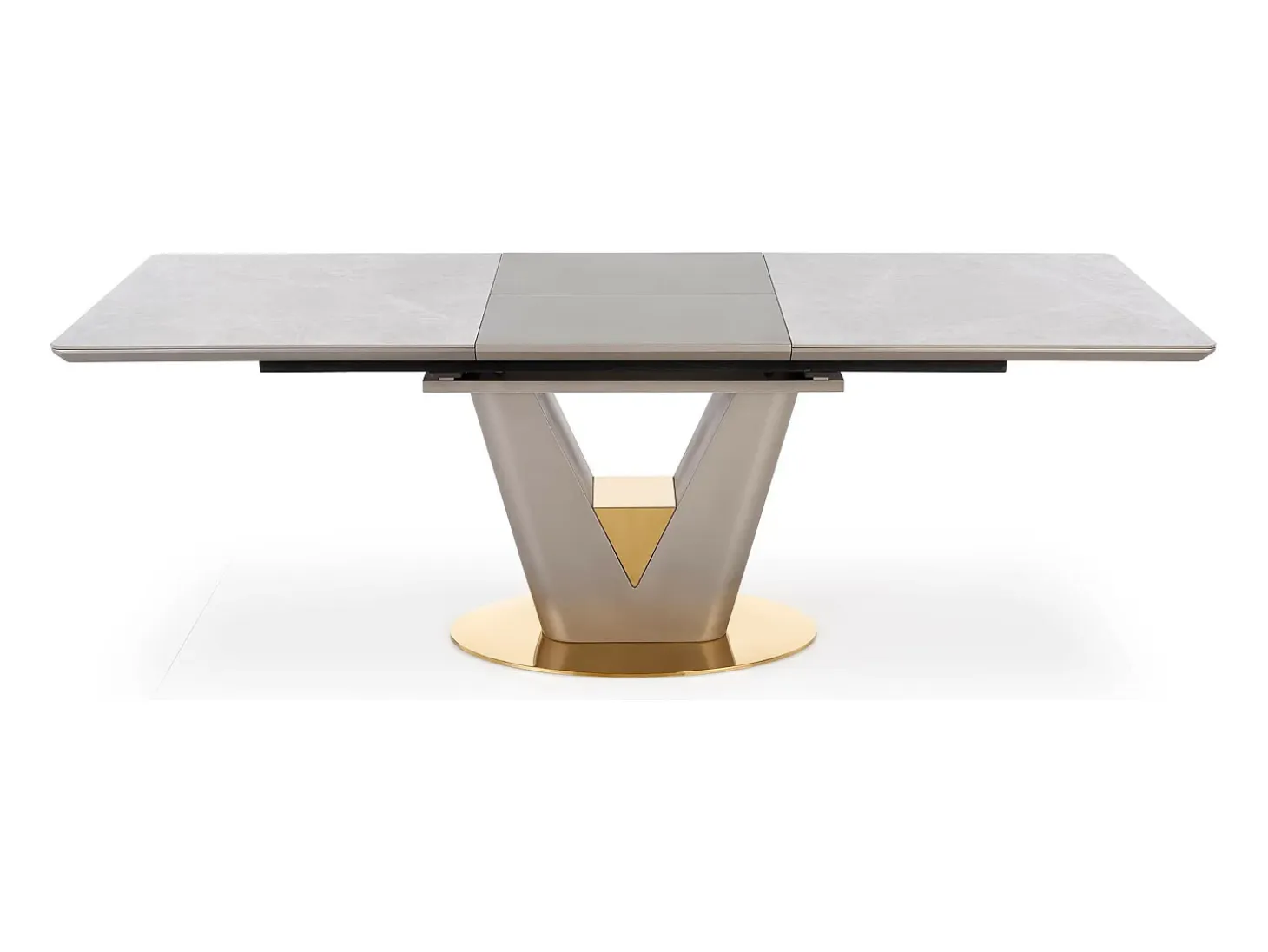 Mesa extensible con tablero de aspecto mármol y base de diseño EAGLE gris y dorado
