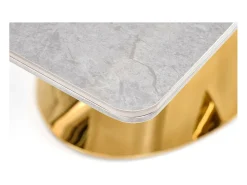 Mesa extensible con tablero de aspecto mármol y base de diseño EAGLE gris y dorado