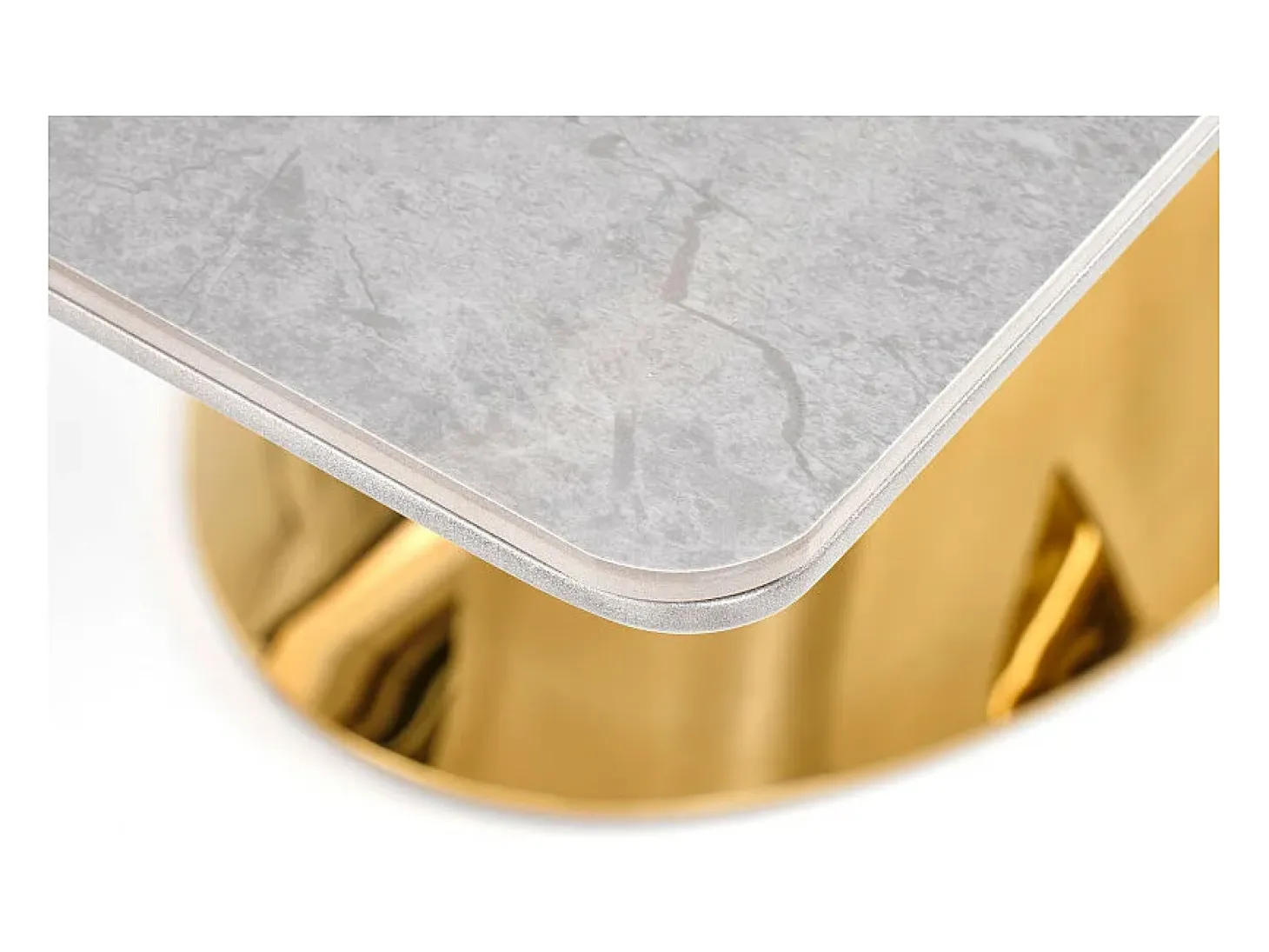 Mesa extensible con tablero de aspecto mármol y base de diseño EAGLE gris y dorado