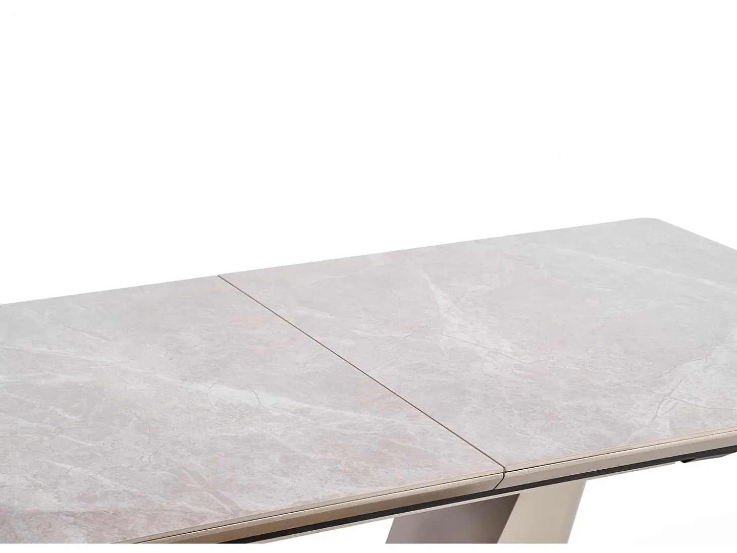 Mesa extensible con tablero de aspecto mármol y base de diseño EAGLE gris y dorado